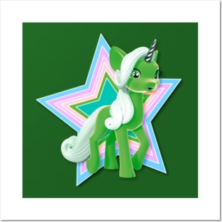 Super Star Green Unicorn Posters and Art